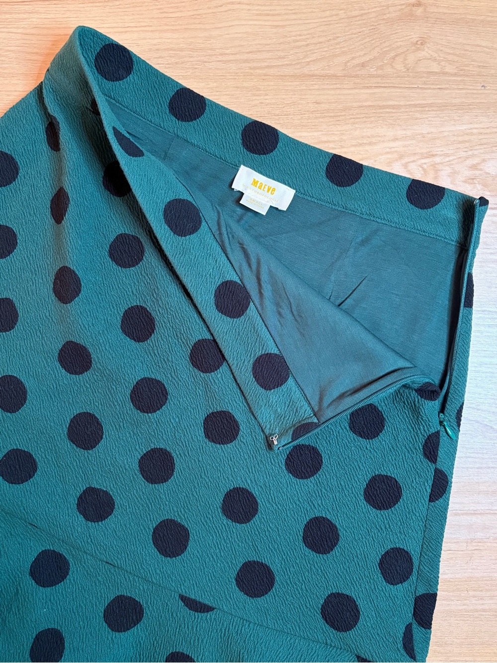 Maeve by Anthropology Green & Black Polka Dot Ruffle Skirt Small